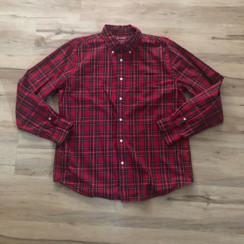 Joe Fresh Red and Black Plaid Button Down Shirt